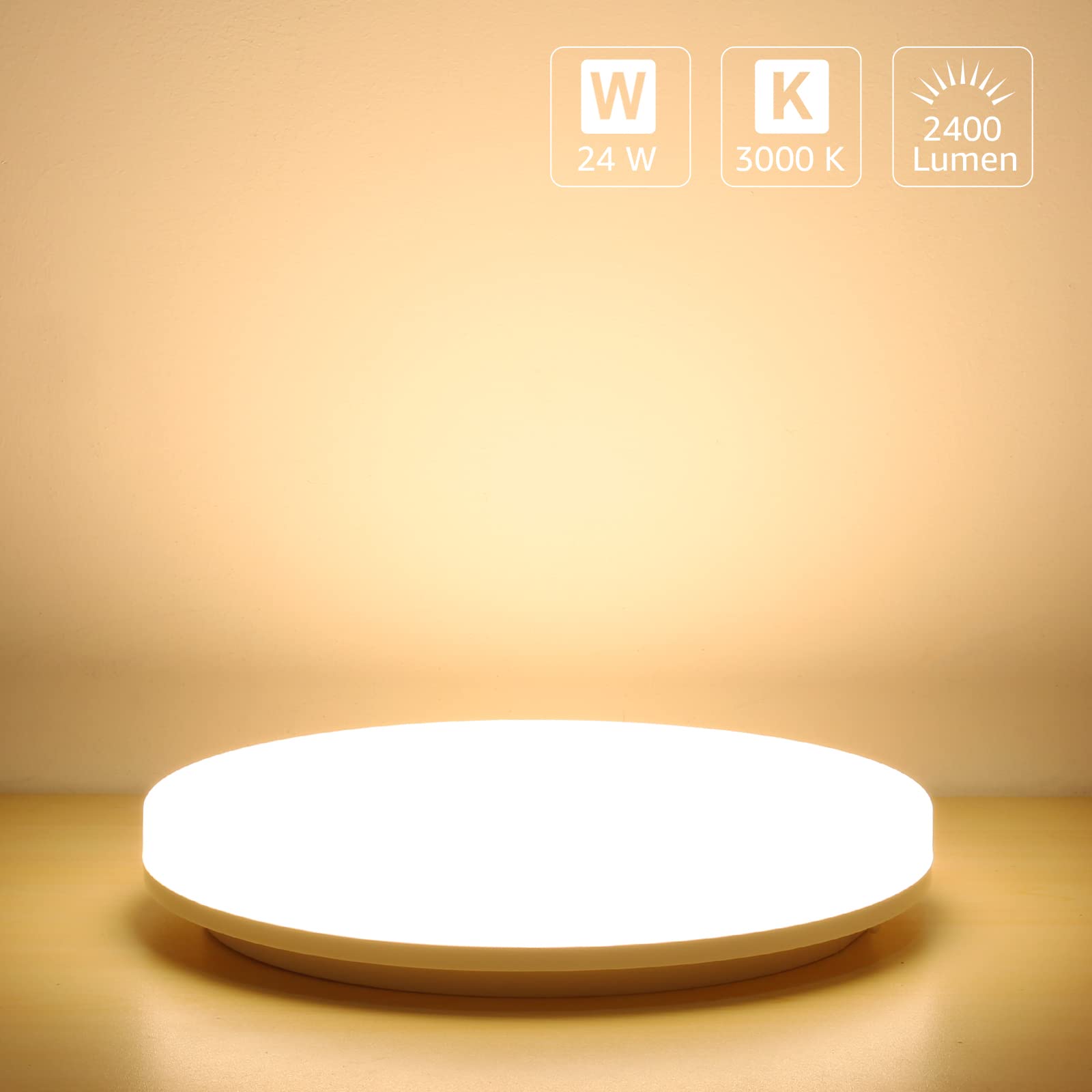 Lepro 11 inch 24 watt Flush Mount LED Ceiling Light 2400 Lumen 200 watt Equivalent, Waterproof, 3000 Kelvin Soft Warm White Bright Ceiling Fixture for Bedroom, Bathroom, Kitchen,Laundry, Living Room - Image 6