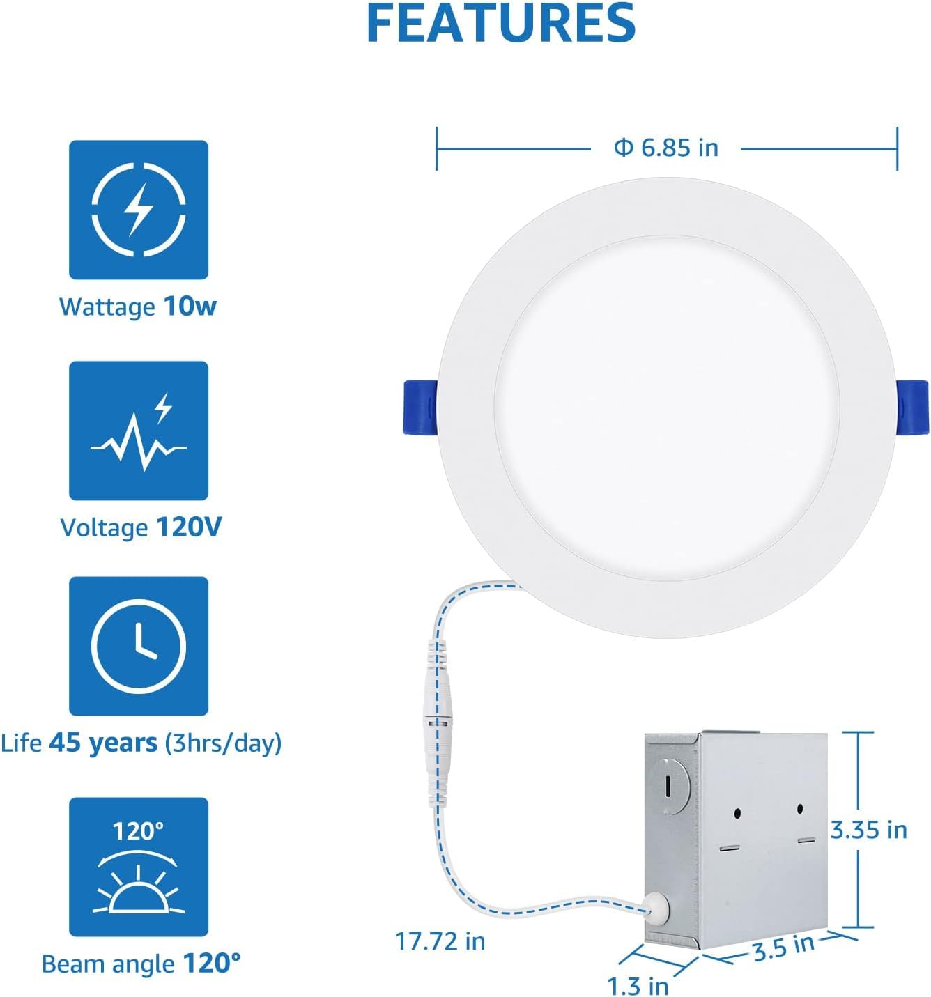 Lepro 6 Pack 6 Inch LED Recessed Ceiling Light with Junction Box, 5000 Kelvin Daylight Wafer Ultra-Thin, 1050 Lumen Dimmable Retrofit Downlight, 12 watt Eqv. 100 watt, ETL, Energy Star & FCC Certified - Image 3