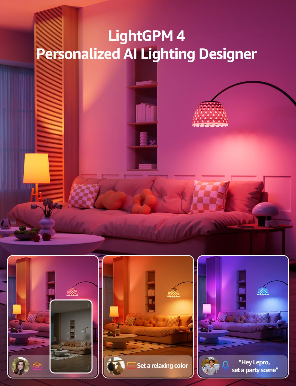 Lepro B1 AI Smart Light Bulbs - RGBWW Color Changing LED Bulb Works with Alexa & Google Assistant, AI Voice Control, Music Sync, A19 E26 Base, 8.5W 800Lumen, 2.4GHz WiFi & Bluetooth, 1 Pack(NO Remote - Image 3