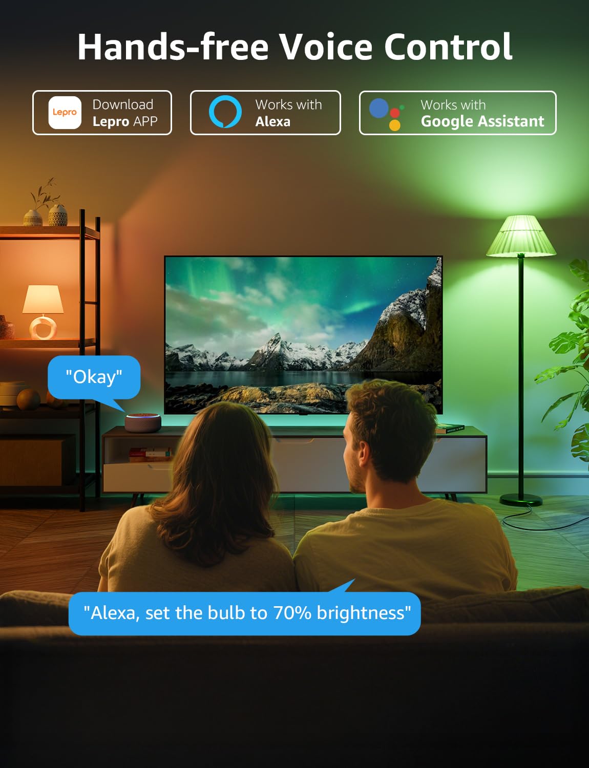 Lepro B1 AI Smart Light Bulbs - RGBWW Color Changing LED Bulb Works with Alexa & Google Assistant, AI Voice Control, Music Sync, A19 E26 Base, 8.5W 800Lumen, 2.4GHz WiFi & Bluetooth, 1 Pack(NO Remote - Image 6