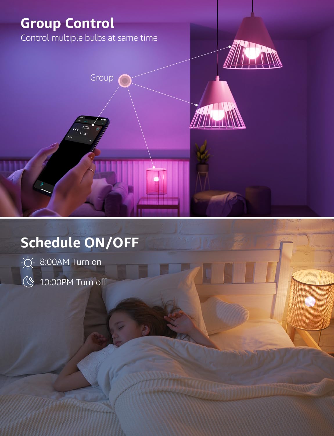 Lepro B1 AI Smart Light Bulbs - RGBWW Color Changing LED Bulb Works with Alexa & Google Assistant, AI Voice Control, Music Sync, A19 E26 Base, 8.5W 800Lumen, 2.4GHz WiFi & Bluetooth, 1 Pack(NO Remote - Image 8