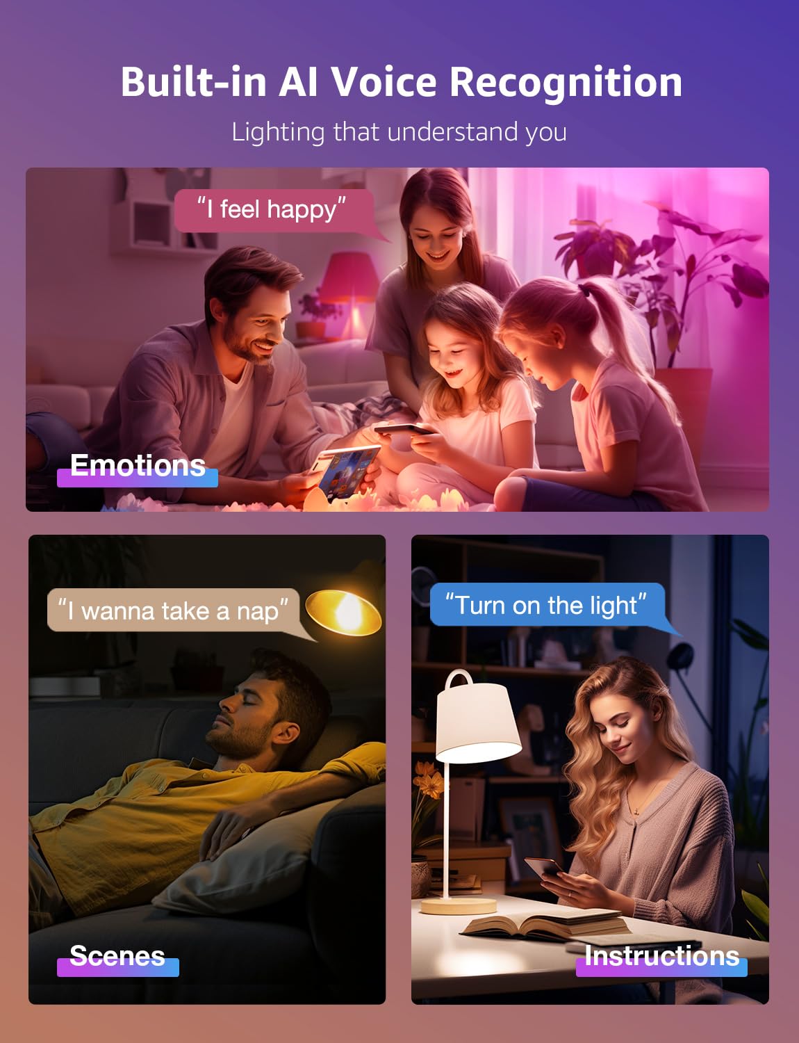 Lepro BR2 AI LED Smart Bulbs - AI Generated Lighting, LightGPM 4 with LLM, LightBeats Music Sync, Voice Control Via App, RGBWW Colors, Compatible with Alexa & Google Assistant, BR30 E26 8W, 4 Packs - Image 4