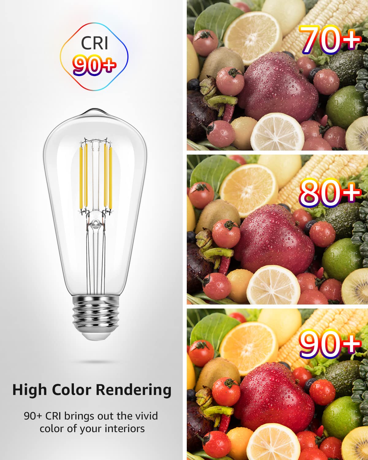 Lepro Dimmable LED Edison Light Bulbs, 2700K Warm White E26 Edison Bulbs 5.5W, 60 Watt Equivalent, Filament Vintage Bulb Clear Glass, Medium Base, ST19 Vanity Soft White, 6 Packs - Image 6
