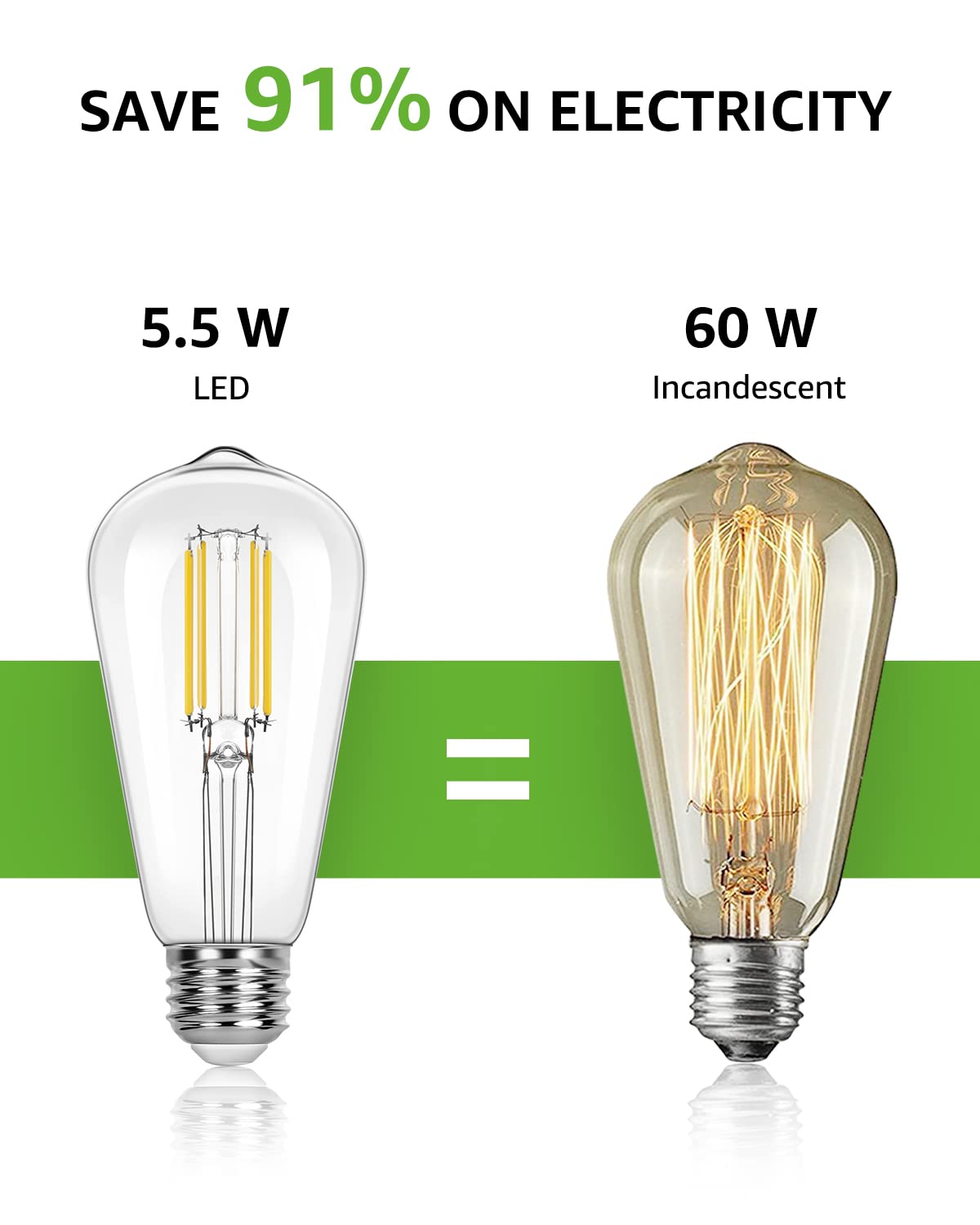 Lepro Dimmable LED Edison Light Bulbs, 2700K Warm White E26 Edison Bulbs 5.5W, 60 Watt Equivalent, Filament Vintage Bulb Clear Glass, Medium Base, ST19 Vanity Soft White, 6 Packs - Image 7