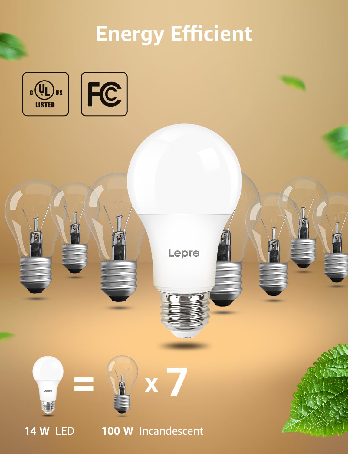 Lepro Dimmable LED Light Bulbs 100 Watt Equivalent, 14W 1500LM Soft Warm White 2700K, A19 E26 Standard Medium Base, UL FCC Listed, 15000 Hour Lifetime, 6 Packs - Image 5