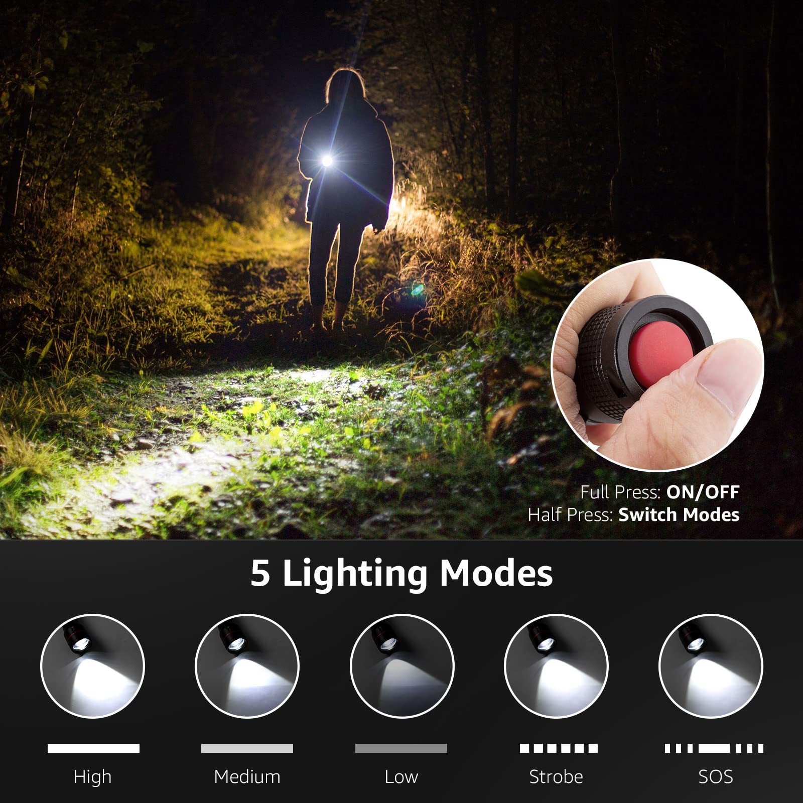 Lepro LED Flashlight with Clip, LE2050 Flashlight High Lumens, 5 Lighting Modes, Zoomable, Waterproof, Lightweight Flashlights for Emergencies,Camping, Powered by AAA Battery, 2 Pack - Image 3