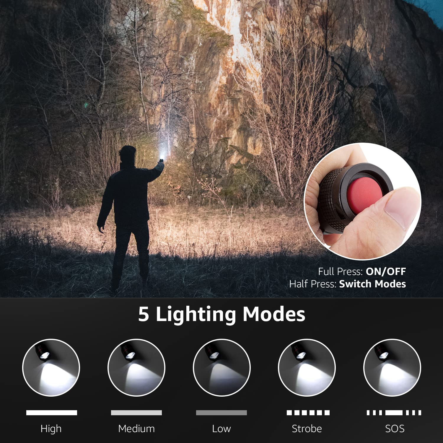 Lepro LED Flashlights LE2000 High Lumen, 5 Lighting Modes, Zoomable, Waterproof, Pocket Size Flashlight for Outdoor, Emergency, Camping Gear, Powered by AAA Battery, 2 Pack - Image 3