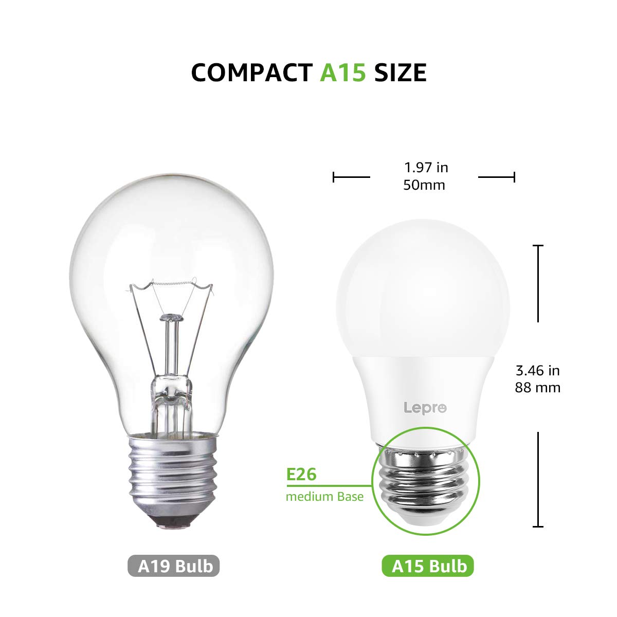 Lepro LED Refrigerator Light Bulb - 40W Equivalent Waterproof Appliance Bulb Replacement for Frigidaire, 5000K Daylight Non-Dimmable Freezer Bulbs with 450 Lumen, 120V 5W A15 E26 Medium Base, 2 Pack - Image 7