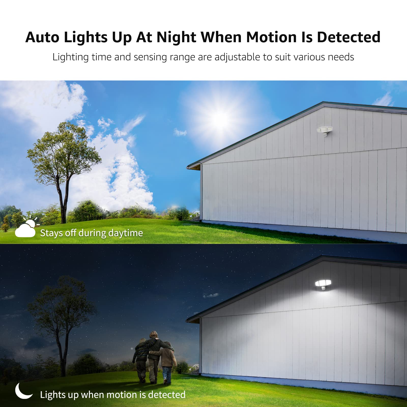 Lepro LED Security Lights, Outdoor Motion Sensor Light, Flood Lights with 3 Adjustable Heads, 270° Wide Lighting Angle, 27W 3200LM Super Bright, IP65 Waterproof for Yard Porch Garage, White - Image 4
