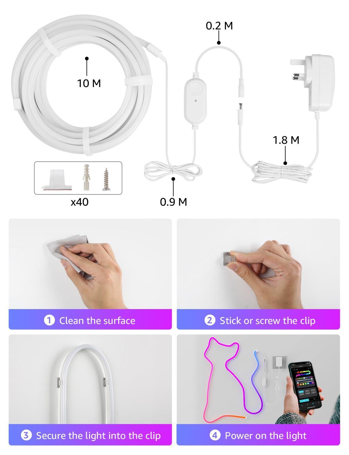 Lepro N1 AI Smart RGB Rope Lights for Christmas, Personalized AI Lighting Designer, LightBeats Music Sync, Color Segment DIY, Voice Control Via App, 32.8ft Wi-Fi & Bluetooth LED Strip Lights - Image 7