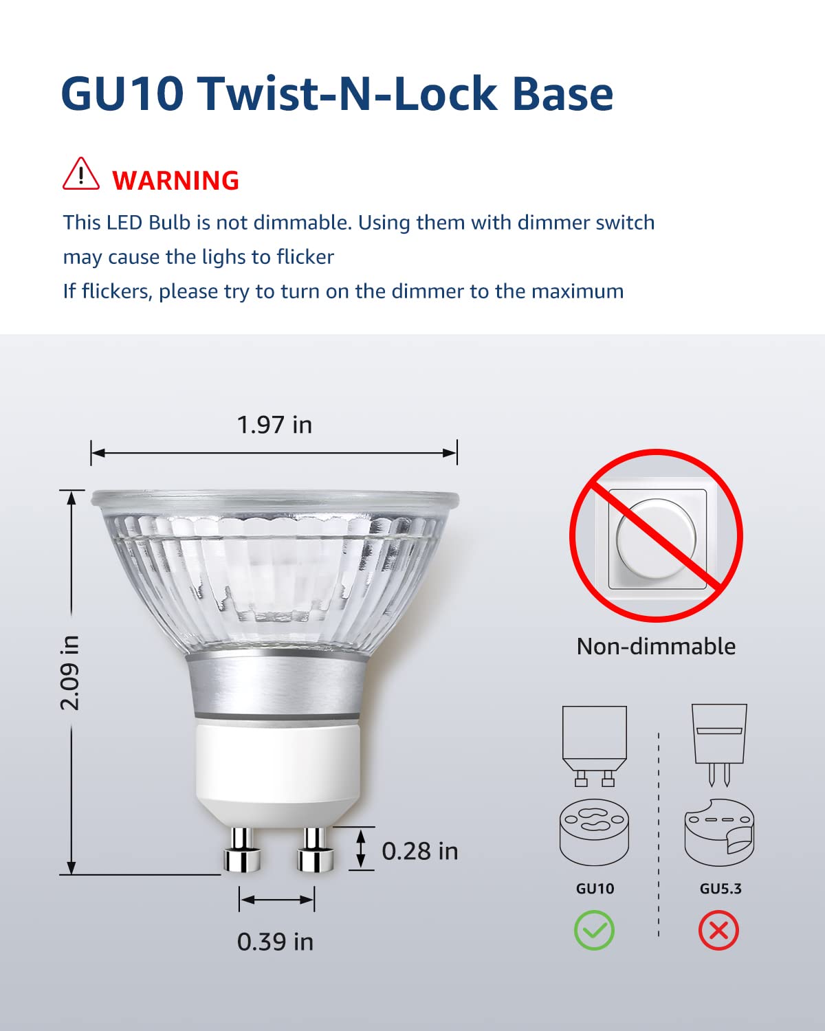 Lepro Non-Dimmable GU10 LED Light Bulbs, 5000K Daylight White GU10 Bulb Replacement for Recessed Track Lighting, 4W LED Bulbs with 100°Flood Beam for Kitchen, Range Hood, Living Room, Bedroom, 6 Pack - Image 3