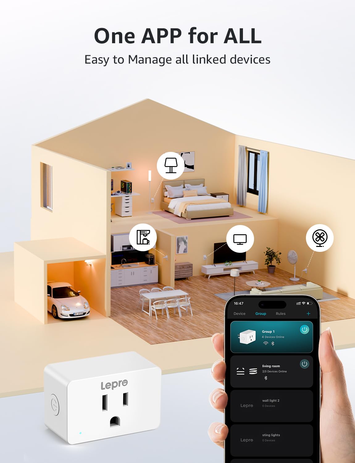 Lepro P1 Smart Plug Mini 15A, Smart WiFi Bluetooth Outlets Work with Alexa & Google Assistant, Voice/APP Control, Safety Lock, Schedule & Group Controller, 2.4G WiFi Only, ETL & FCC Certified, 4-Pack - Image 9