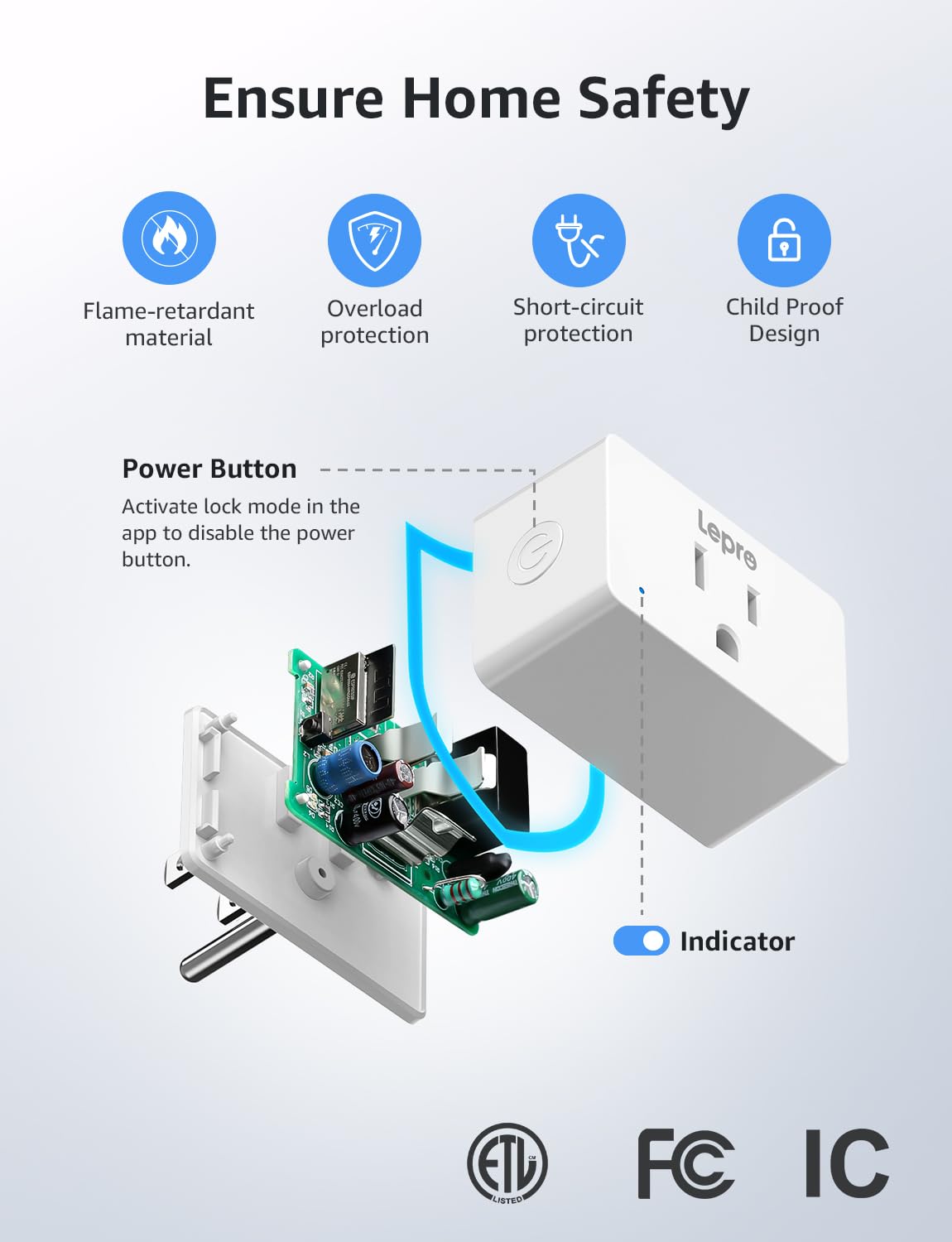 Lepro P1 Smart Plug Mini 15A, Smart WiFi Bluetooth Outlets Work with Alexa & Google Assistant, Voice/APP Control, Safety Lock, Schedule & Group Controller, 2.4G WiFi Only, ETL & FCC Certified, 4-Pack - Image 5