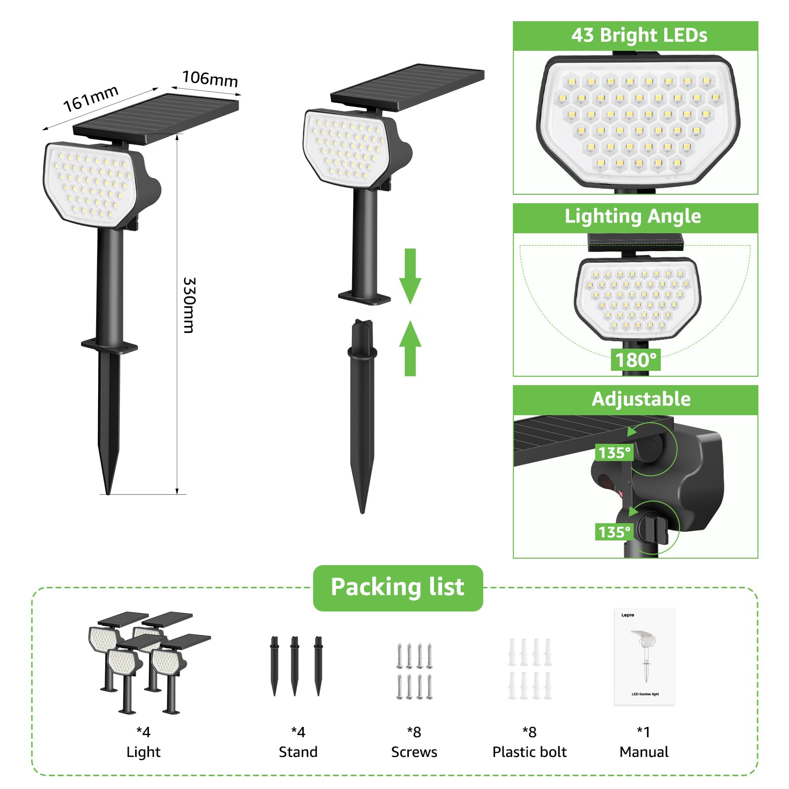 Lepro Solar Decorative Spot Lights 4 Pack, Warm White Accent Lights for Garden Ambiance, IP65 Waterproof Adjustable Landscape Lighting to Highlight Statues, Plants, Pathways & Yard Decor - Image 8
