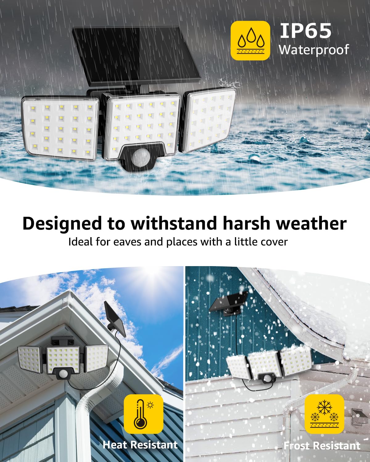 Lepro Solar Security Lights Outdoor Motion Sensor, 2 in 1 Separated and Integrated Remote Control IP65 Waterproof Solar Lights with 2 Light Modes, 3 Heads Floodlight for Garden Yard Garage - Image 6